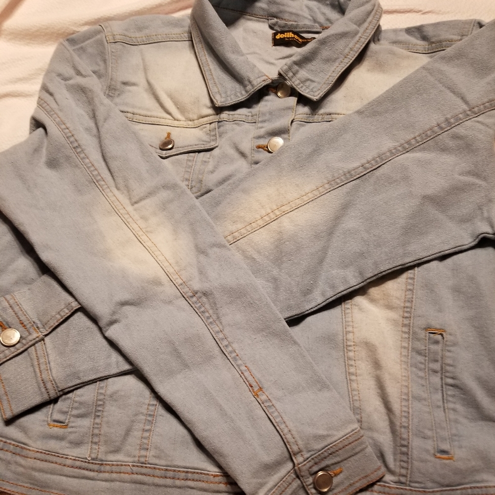 LIKE NEW DOLLHOUSE WOMENS DISTRESSED JEAN JACKET TEHYA LIGHT BLUE JEAN J… - Picture 11 of 16